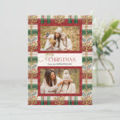 Rustic Merry Christmas Botanical Plaid 2 Photo シーズンカード (スタンド正面)