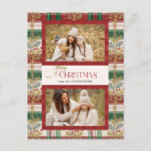 Rustic Merry Christmas Botanical Plaid 2 Photo ポストカード (正面)