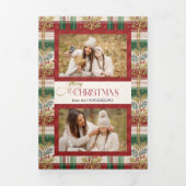 Rustic Merry Christmas Botanical Plaid 2 Photo 三つ折りカード (カバー)