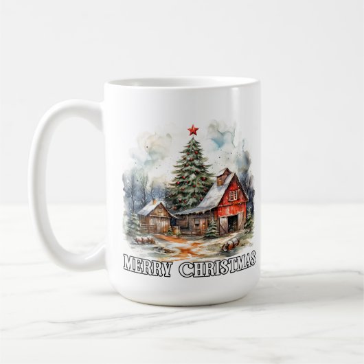 Rustic Merry Christmas Country Farmhouse コーヒーマグカップ (左)