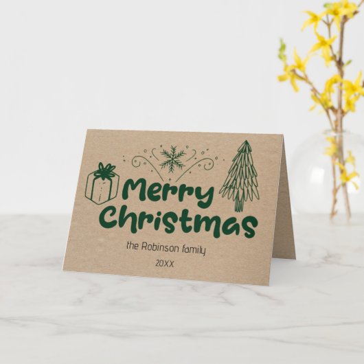 Rustic Merry Christmas Personalized カード (黄色い花)