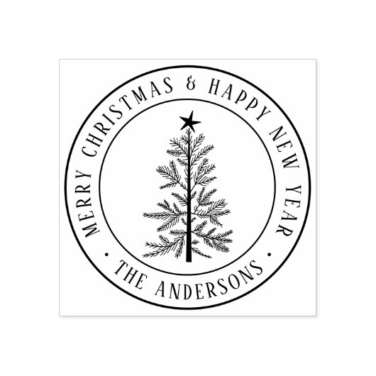 Rustic Merry Christmas Pine Tree ラバースタンプ (インプリント)