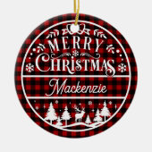 Rustic Merry Christmas Red & Black Plaid Custom セラミックオーナメント (正面)