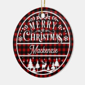 Rustic Merry Christmas Red & Black Plaid Custom セラミックオーナメント (左)