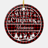 Rustic Merry Christmas Red & Black Plaid Custom セラミックオーナメント (裏面)