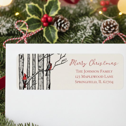 Rustic Merry Christmas Red Cardinal Return Address ラベル