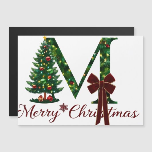 Rustic Merry Christmas Tree Magnetic Card  (正面/裏面)
