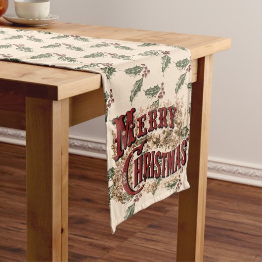 Rustic "Merry Christmas" with Holly Table Runner ロングテーブルランナー (インサイチュ)