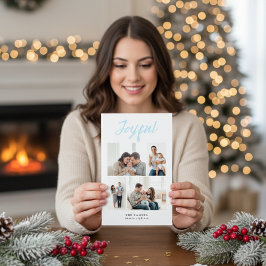 Rustic Merry Four Family Photo Collage White シーズンカード