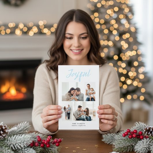 Rustic Merry Four Family Photo Collage White シーズンカード