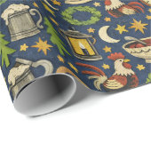Rustic Midnight Revelry Folk Pattern ラッピングペーパー (ロールコーナー)