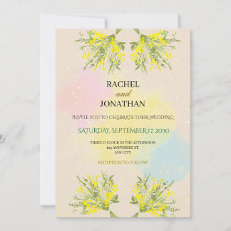 Rustic Mimosa Floral Watercolor Wedding Invitation 招待状