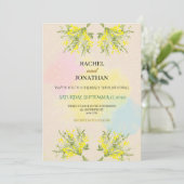 Rustic Mimosa Floral Watercolor Wedding Invitation 招待状 (スタンド正面)