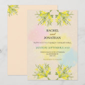 Rustic Mimosa Floral Watercolor Wedding Invitation 招待状 (正面/裏面)