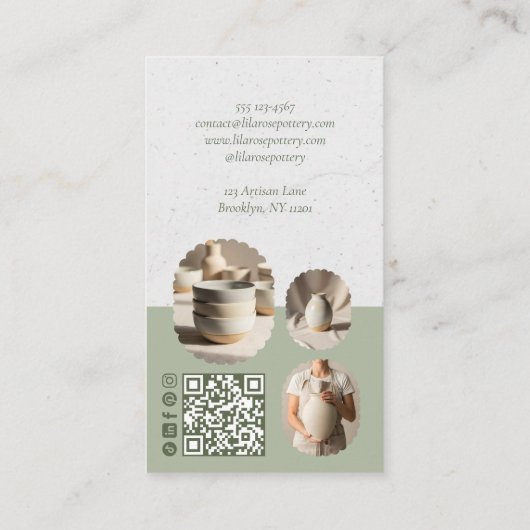 Rustic Minimal Pottery Photo Collage Business Card 名刺 (裏面)