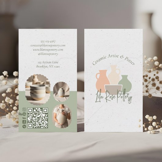 Rustic Minimal Pottery Photo Collage Business Card 名刺