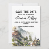 Rustic Minimalist Backpack Mountain Save the Date 招待状 (正面)