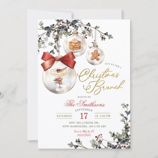 Rustic Minimalist Baubles Christmas Brunch 招待状 (正面)
