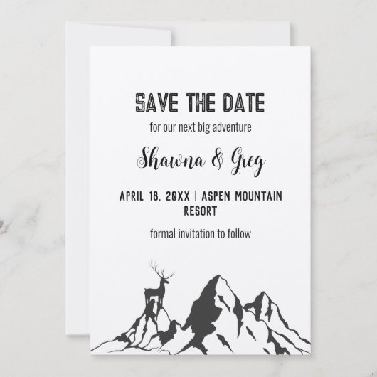 Rustic Minimalist Mountain Peak Elk Save the Date  招待状 (正面)
