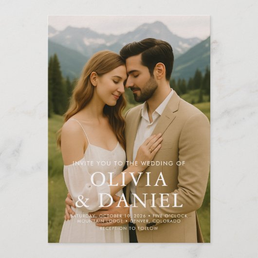 Rustic Minimalist Simple Photo Wedding Invitation 招待状 (正面)