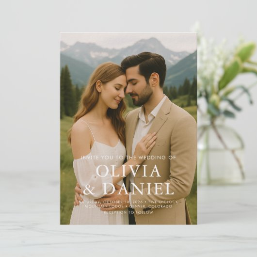 Rustic Minimalist Simple Photo Wedding Invitation 招待状 (スタンド正面)