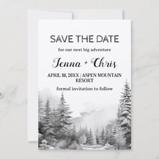 Rustic Minimalist Winter Mountain Save the Date 招待状 (正面)