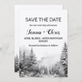 Rustic Minimalist Winter Mountain Save the Date 招待状 (正面/裏面)