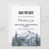 Rustic Minimalist Winter Mountain Save the Date  招待状 (正面)