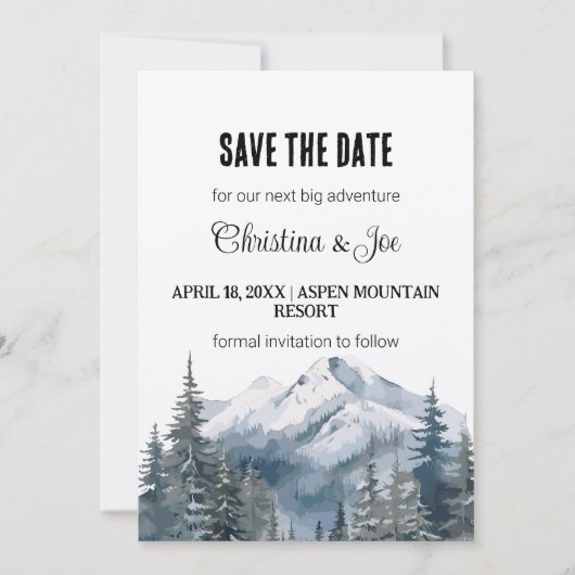 Rustic Minimalist Winter Mountain Save the Date  招待状 (正面)