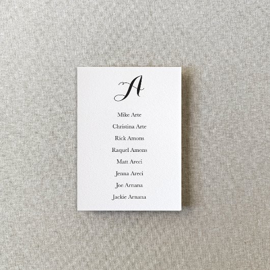 Rustic Minimalistic Calligraphy Seating Chart Card テーブルナンバー