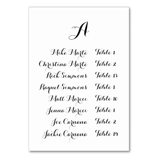 Rustic Minimalistic Calligraphy Seating Chart Card テーブルナンバー (正面)