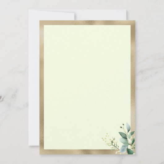 Rustic mint gold eucalyptus leaves Save The Date 招待状 (裏面)