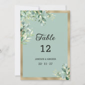 Rustic mint gold eucalyptus leaves Table Numbers 招待状 (正面)