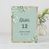 Rustic mint gold eucalyptus leaves Table Numbers 招待状 (スタンド正面)