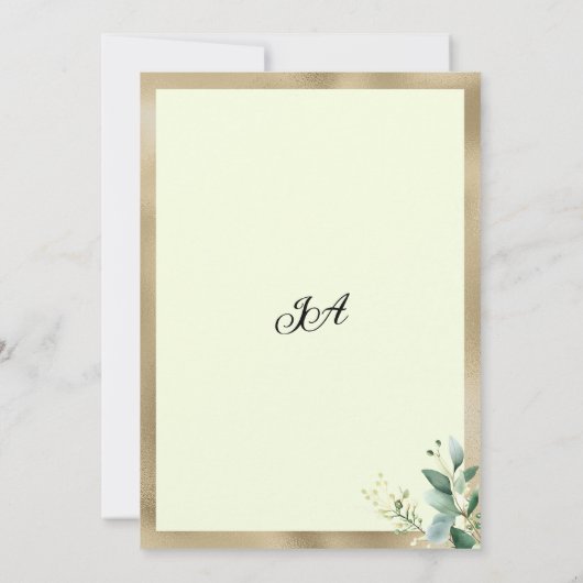 Rustic mint gold eucalyptus leaves Table Numbers 招待状 (裏面)