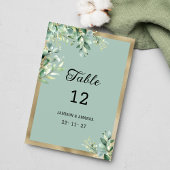 Rustic mint gold eucalyptus leaves Table Numbers 招待状