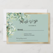 Rustic mint gold eucalyptus olive leaves RSVP 招待状 (正面)