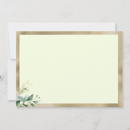 Rustic mint gold eucalyptus olive leaves Thank You 招待状 (裏面)