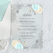 Rustic Mint Green Floral Lace Muslim Wedding アクリル招待状