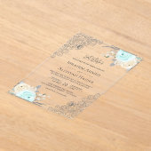 Rustic Mint Green Floral Lace Muslim Wedding アクリル招待状 (レイダウン)