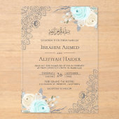 Rustic Mint Green Floral Lace Muslim Wedding アクリル招待状 (正面)