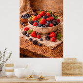Rustic Mixed Berries Still Life a Cozy Food ポスター (キッチン)