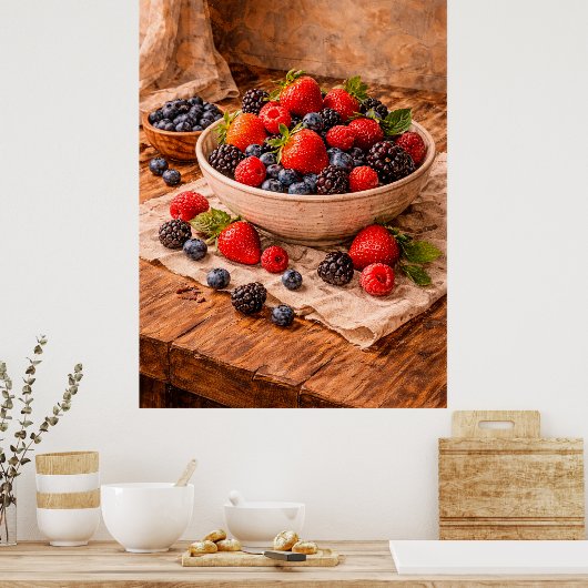 Rustic Mixed Berries Still Life a Cozy Food ポスター (キッチン)
