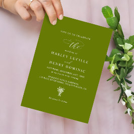 Rustic Modern Bright Olive Green Wedding 招待状