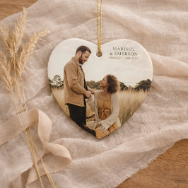 Rustic Modern Engagement Photo Heart Keepsake  セラミックオーナメント
