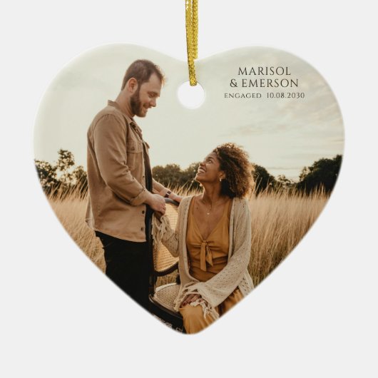 Rustic Modern Engagement Photo Heart Keepsake  セラミックオーナメント (正面)