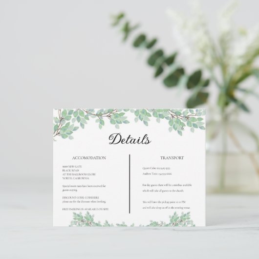 Rustic Modern Eucalyptus Greenery Wedding エンクロージャーカード (スタンド正面)