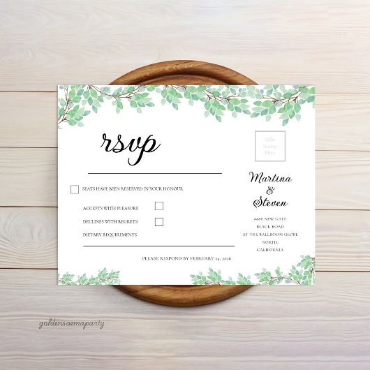 Rustic Modern Eucalyptus Greenery Wedding エンクロージャーカード