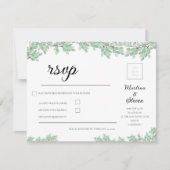 Rustic Modern Eucalyptus Greenery Wedding 出欠カード (正面)