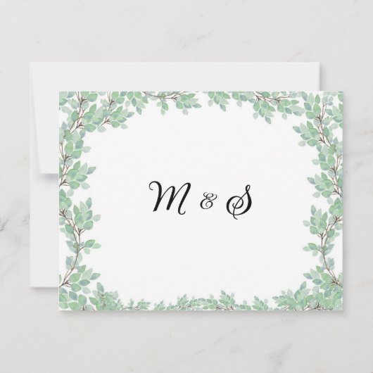 Rustic Modern Eucalyptus Greenery Wedding 出欠カード (裏面)